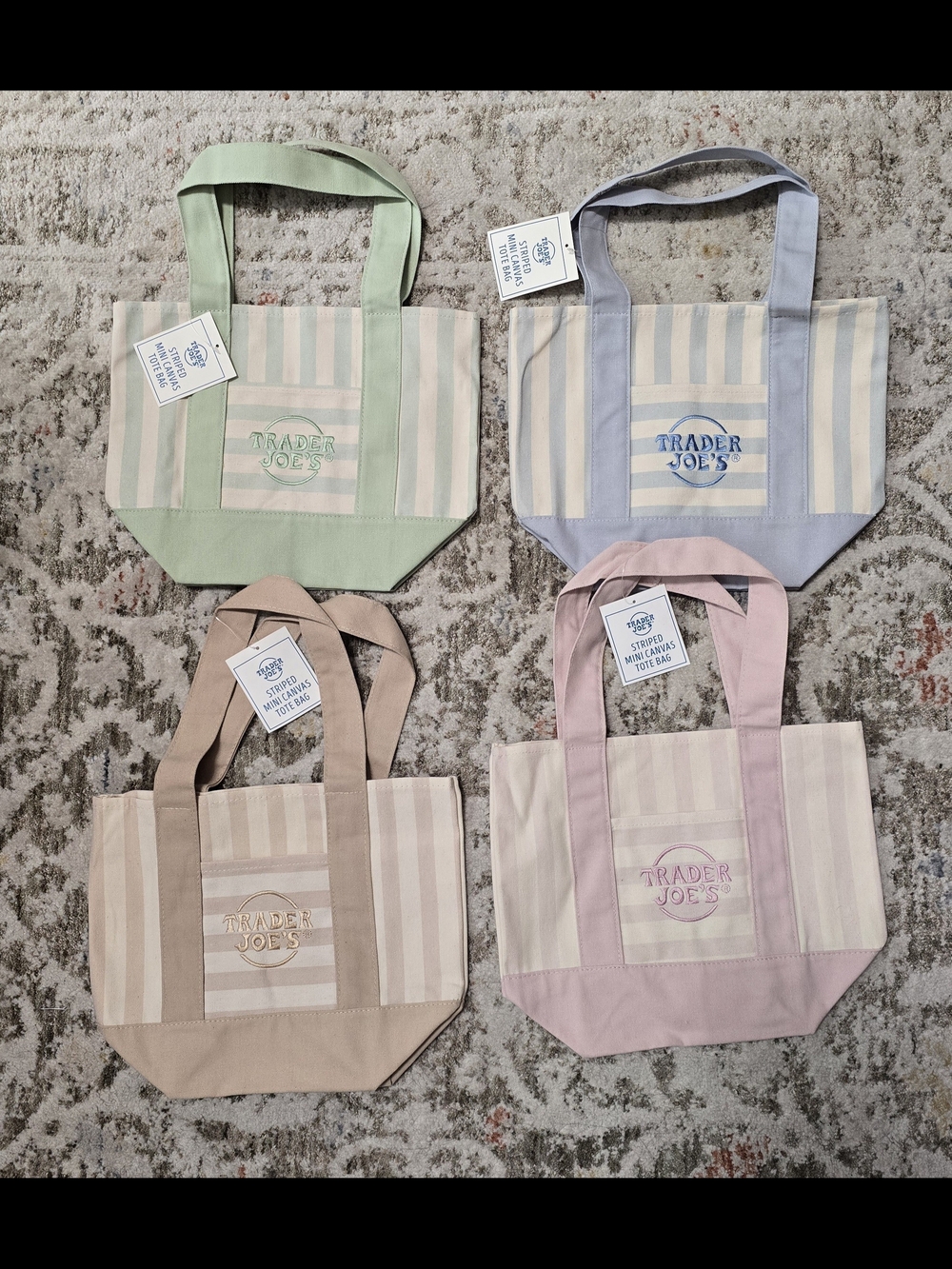 Trader Joe's Pastel Stripe Mini 2026 Summer Tote Bags - Set Of 4